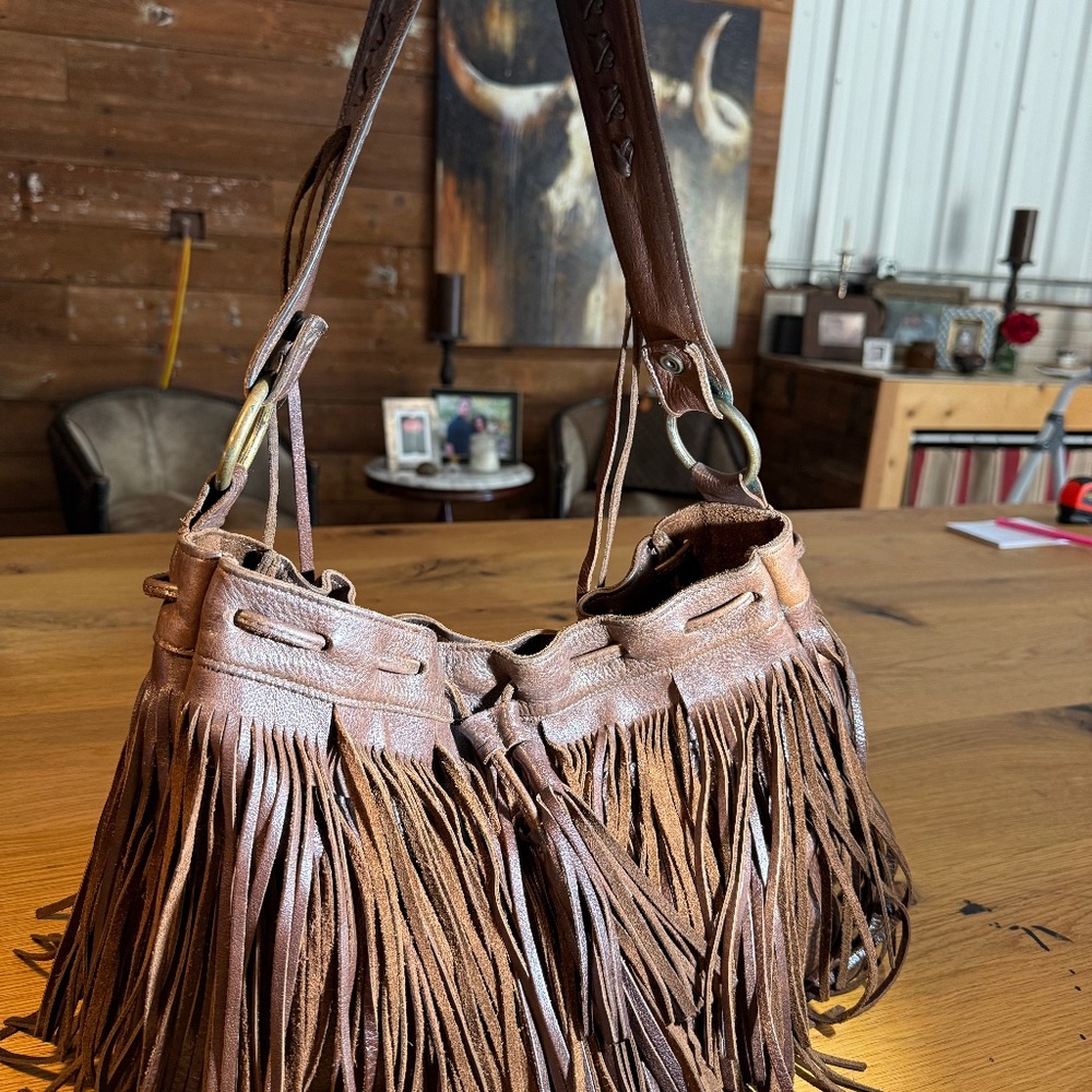 Boho Leather Fringe Slouchy Shoulder bag